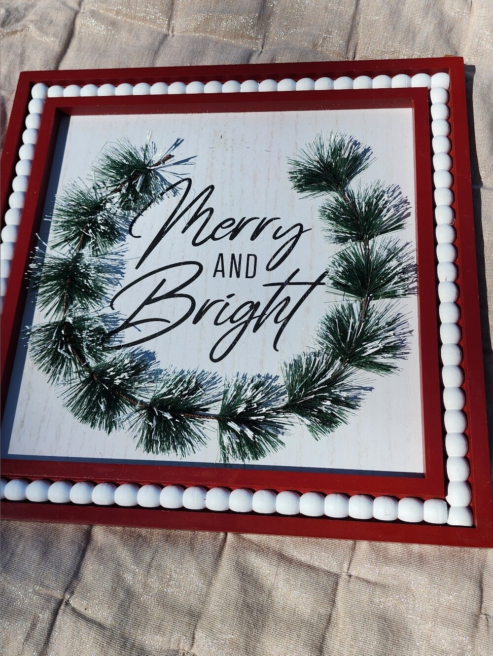 Wendy Bellissimo Merry and Bright Pine Wreath Wall Art in Red, White, Green